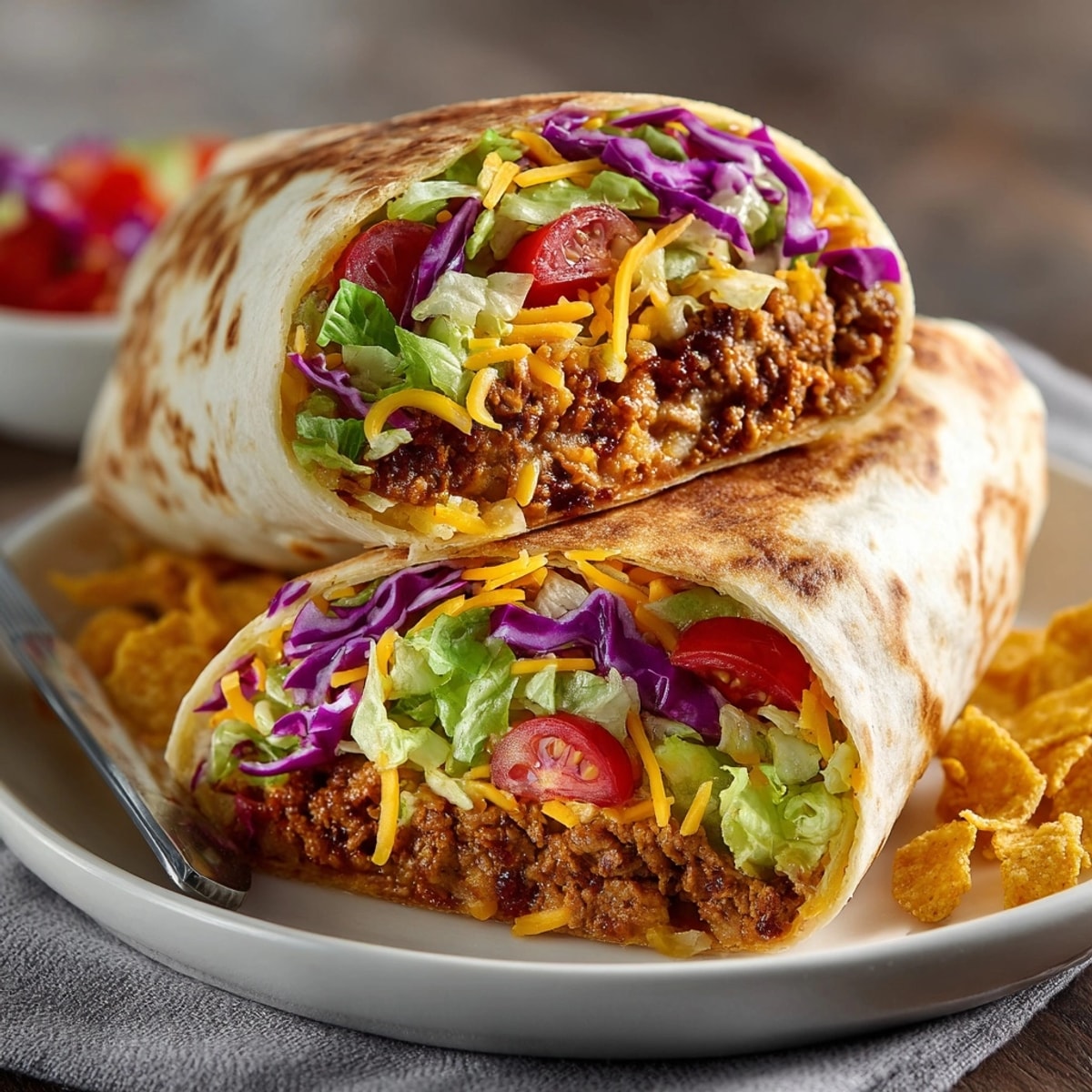 A delicious 15-Minute Cherry Chipotle Turkey Crunch Wrap, featuring a crunchy tortilla and fresh veggies.