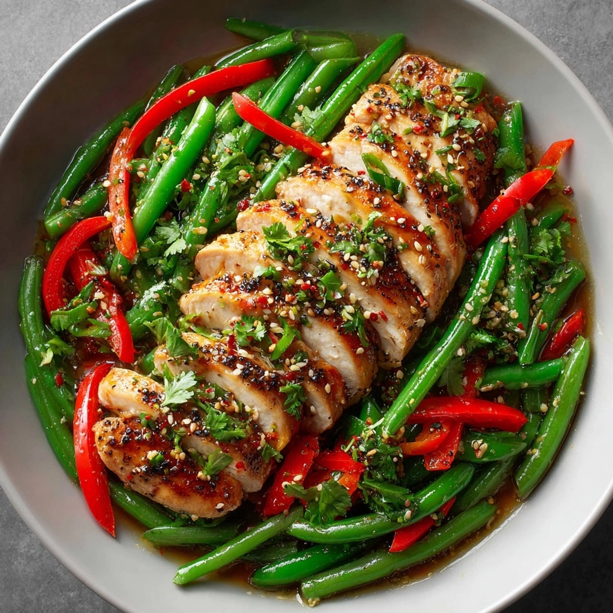 Imagine the aroma: A flavorful Quick Garlic-Butter Turkey & Green Bean Stir-Fry; tender turkey with crisp vegetables, ready to serve.