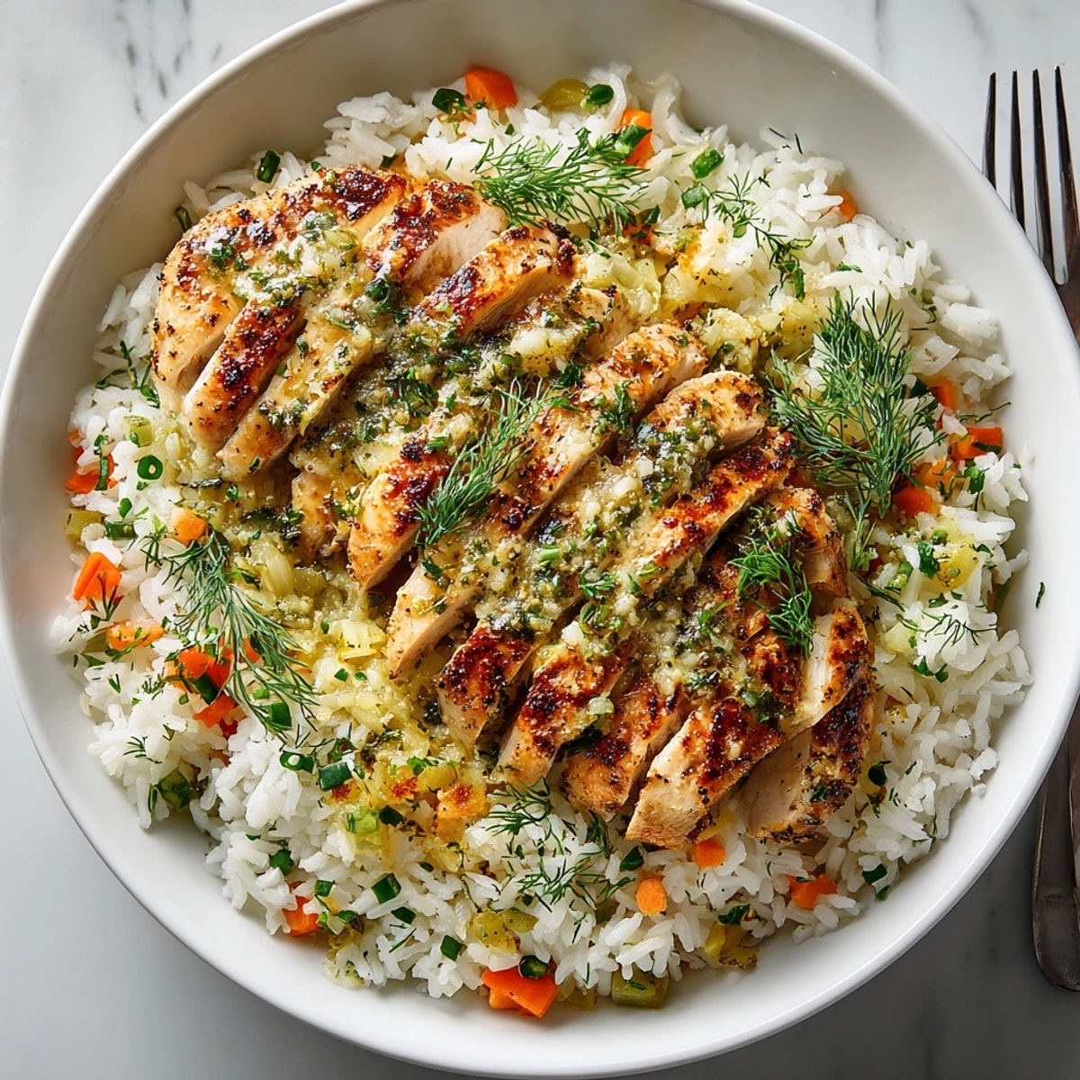 One-pan comfort: juicy chicken and flavorful rice make this easy Skillet Dill Pickle Chicken & Rice Pilaf.