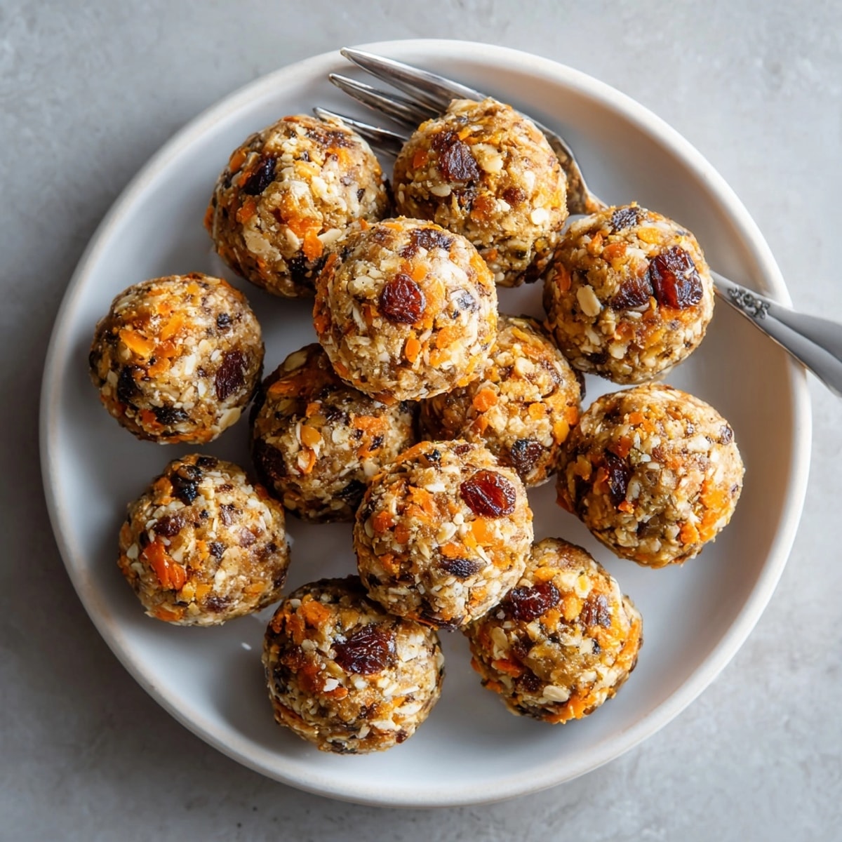 Gluten-free Carrot Cake Energy Balls stacked in a bowl, perfect for healthy snacking or meals on the go.