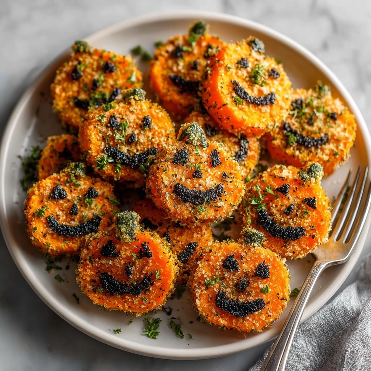 Homemade Air-Fryer Sweet Potato Jack-o'-Lantern Fries—the perfect festive and healthy side dish.