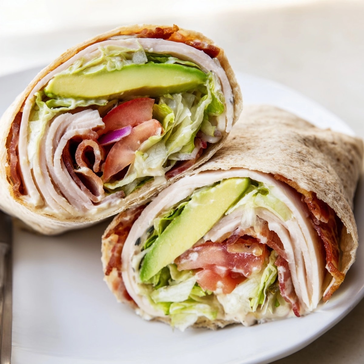 Golden-brown Avocado and Turkey BLT Wraps cooling to perfection, glistening with mayonnaise sauce.