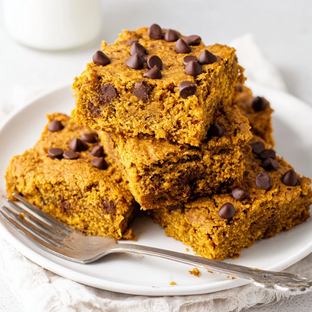 Deliciously spiced gingerbread pumpkin chocolate chip bars, ideal for cozy autumn desserts.