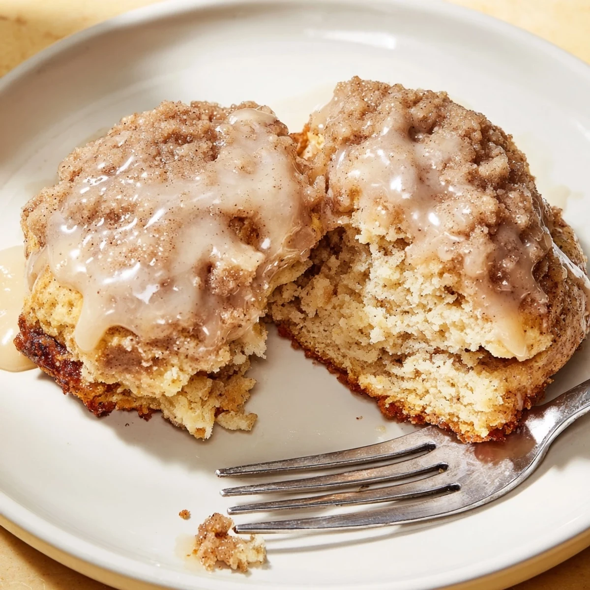 Tender Banana Cream Coffee Cake Scones topped with crunchy cinnamon streusel and glaze.  