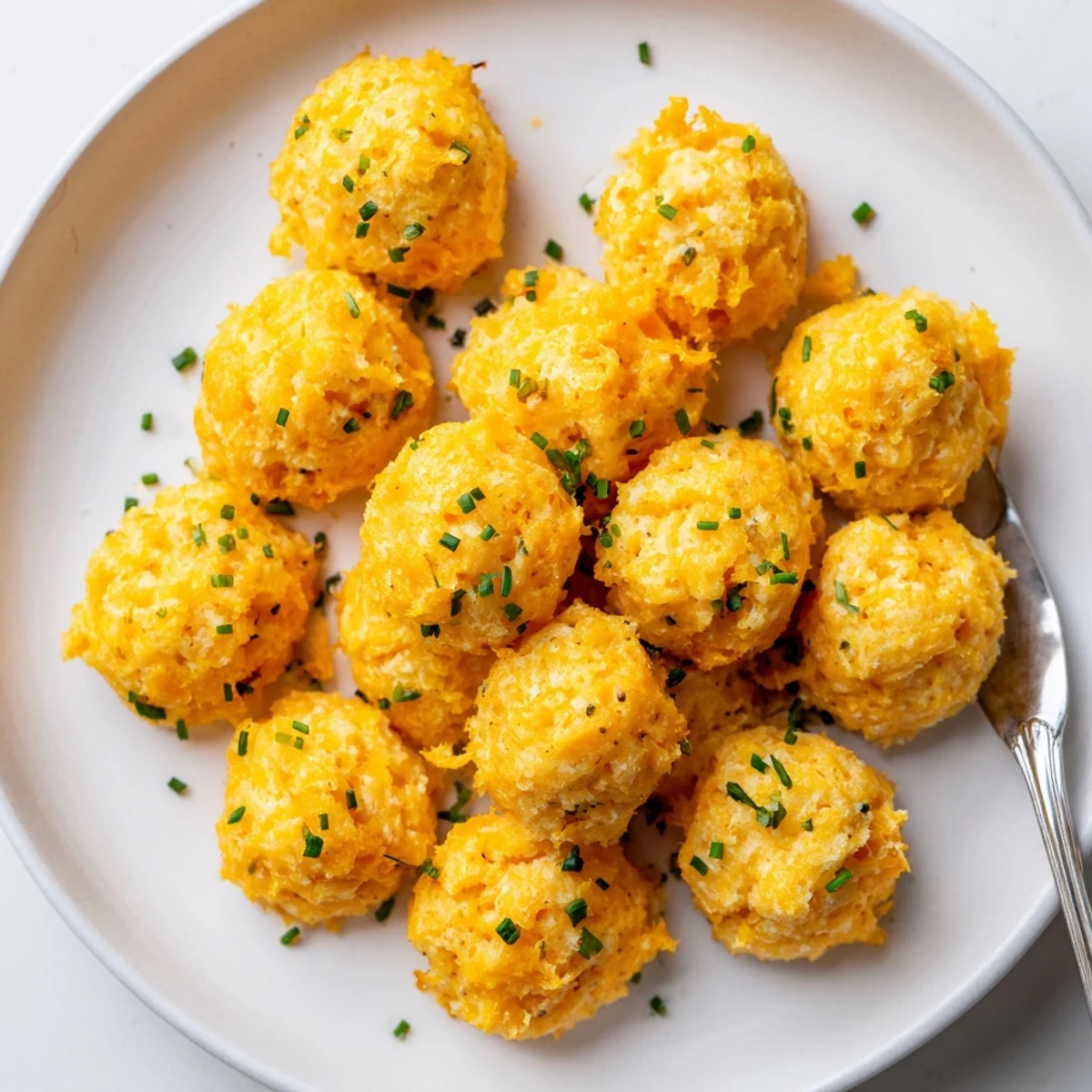 Fluffy cheesy pumpkin biscuit balls baked to golden perfection, a festive autumn treat.