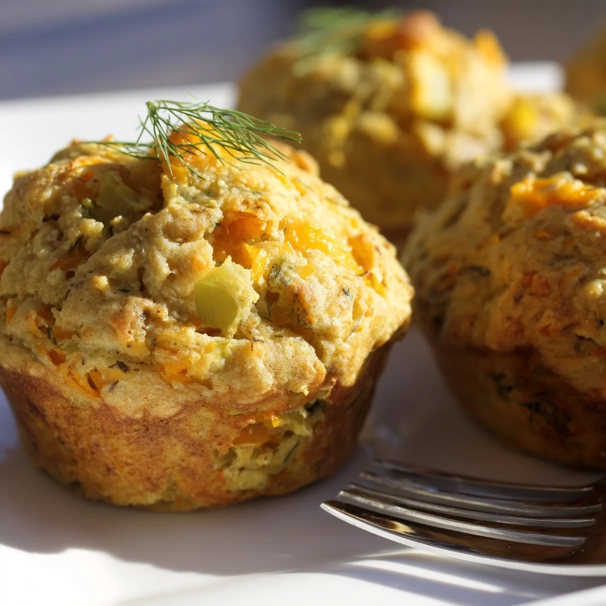 Deliciously fluffy Dill Pickle Sweet Potato Drop Muffins, ideal for pairing with soup.  