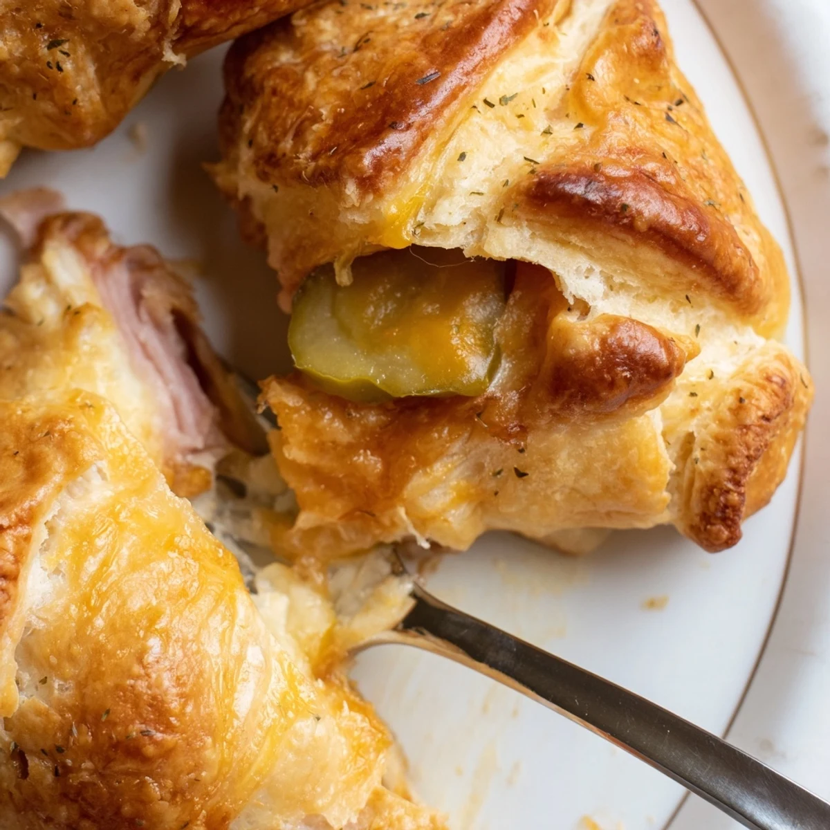 Savory Cheesy Pickle Ham Biscuit Pops featuring tangy pickles and melting cheese.  