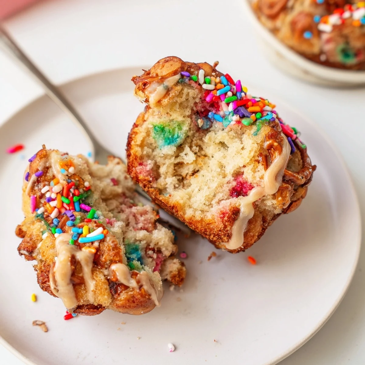 Deliciously soft Funfetti Soda Pretzel Monkey Muffins bursting with festive flavors and textures.