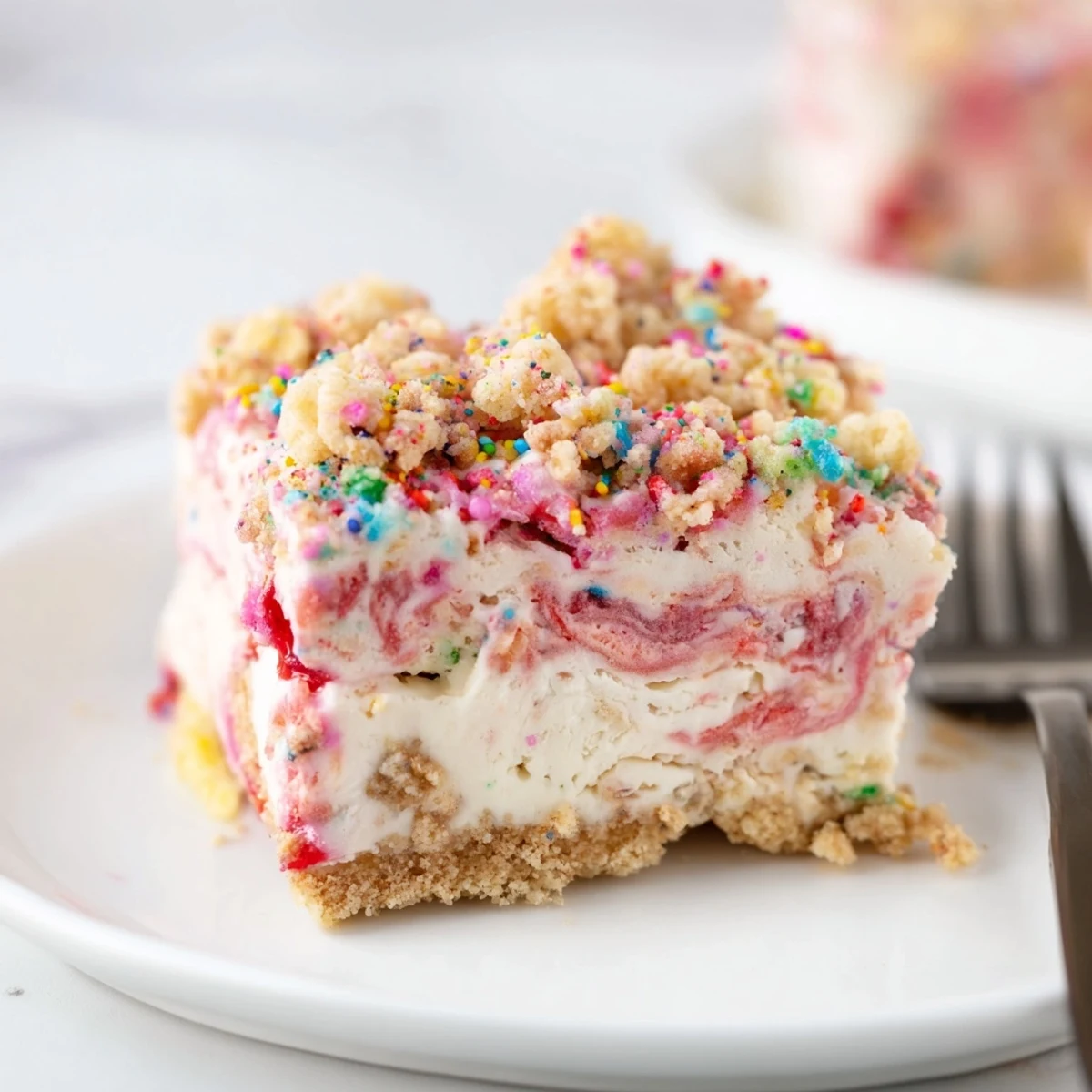 Indulge in Cherry Cheesecake Birthday Cake Bars with a buttery vanilla crust and cherries.  