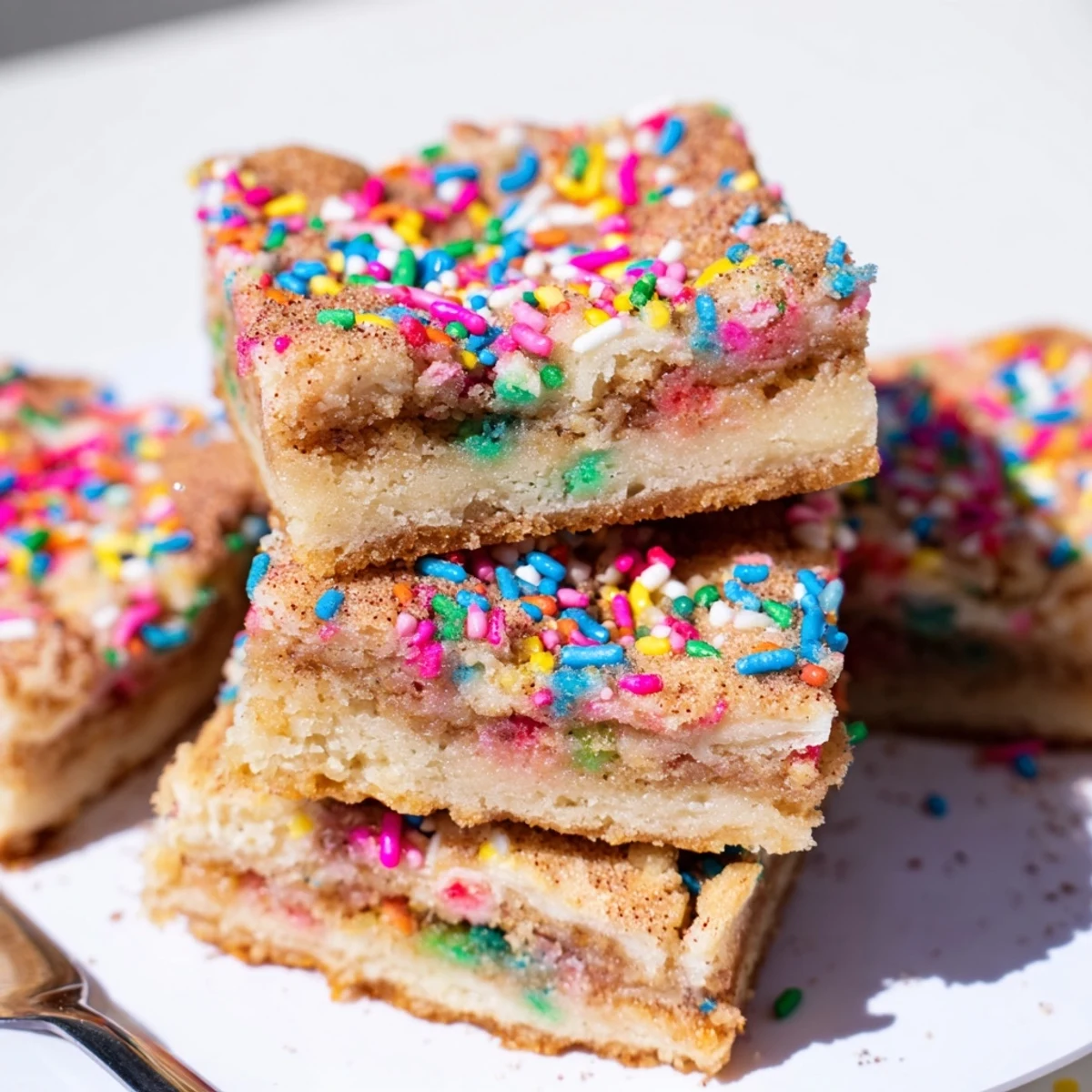 Cheerful Cinnamon Sugar Funfetti Pie Bars with colorful sprinkles and crackly topping.