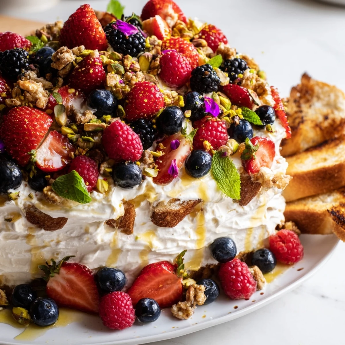 Indulge in a Butter Board Dessert Version adorned with colorful berries and chocolate.  