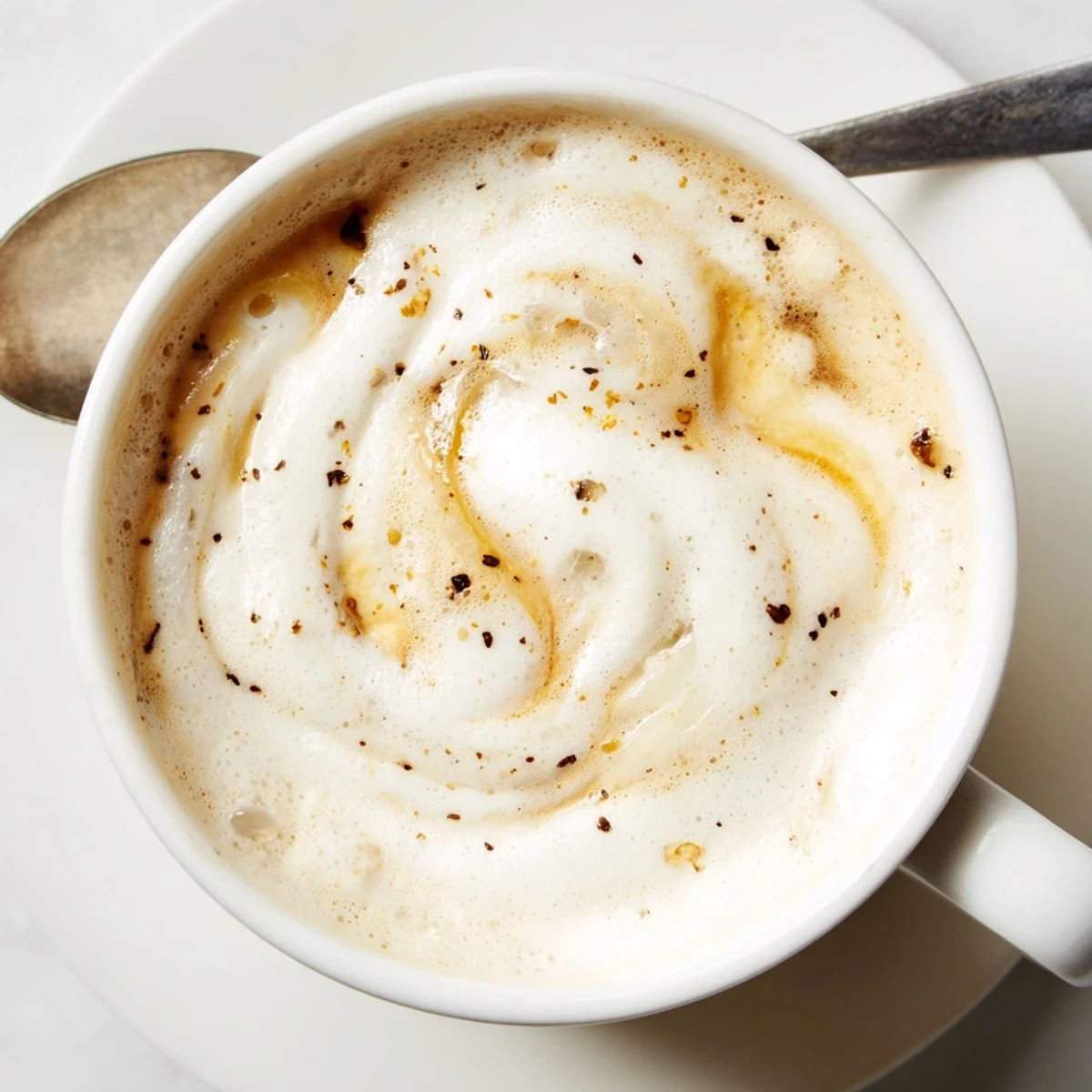 Rich onion latte topped with frothy milk, perfect for adventurous coffee lovers.  
