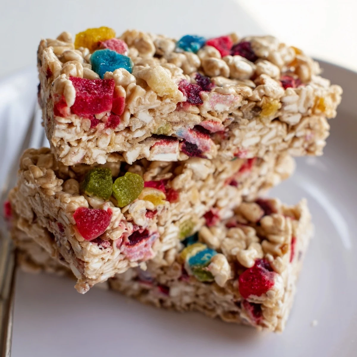 Colorful DIY snack bars topped with chewy gummies and crunchy freeze-dried candies.