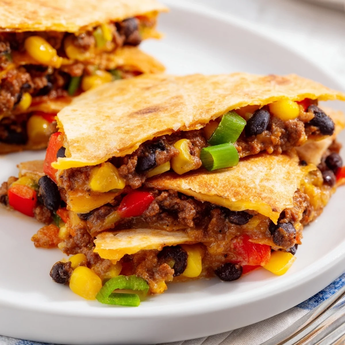 Crispy Sheet Pan Quesadillas with Beef, cheese, and fresh veggies ready to serve.  