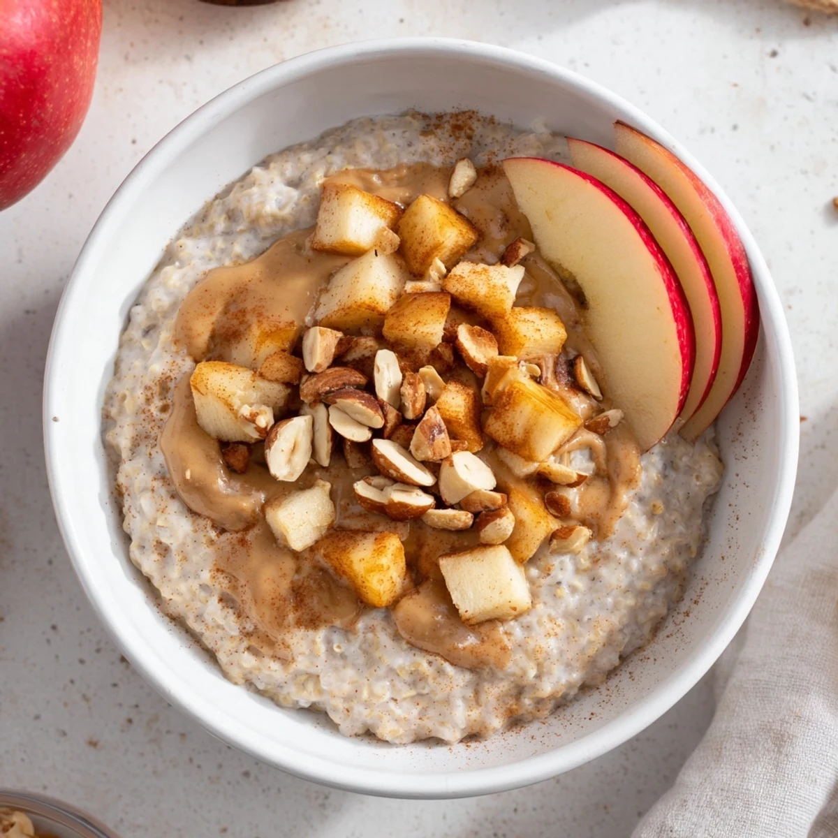 Delicious Apple-Chia Pudding with Peanut Butter, showcasing layered textures and sweet, fresh fruit.