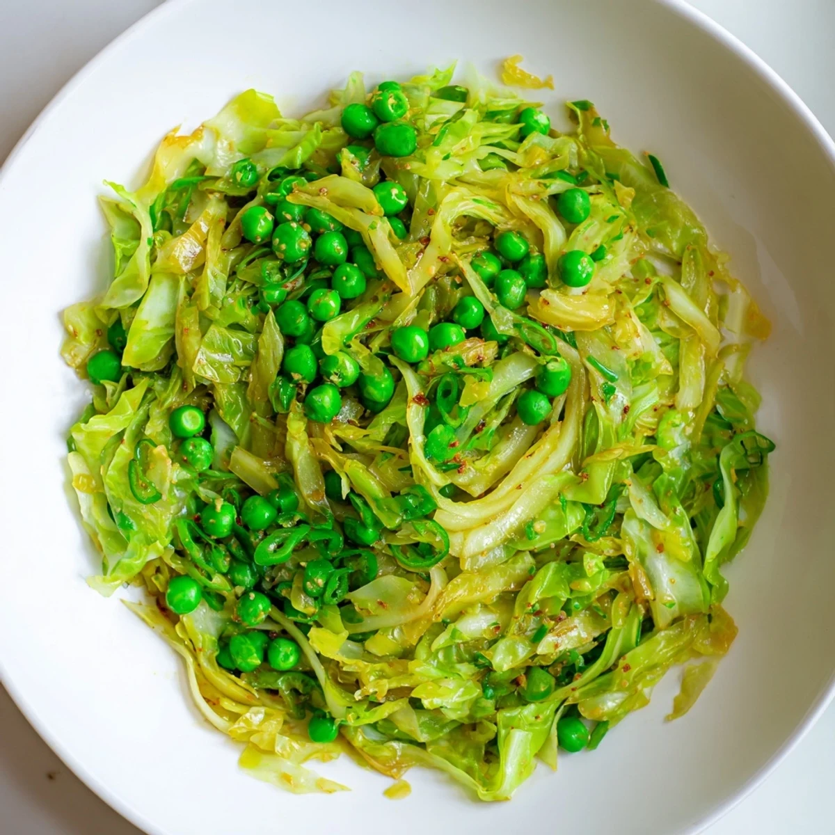 Close-up of freshly made Cabbage Stir-Fry: a vegan and vegetarian side dish, soy sauce glistening.
