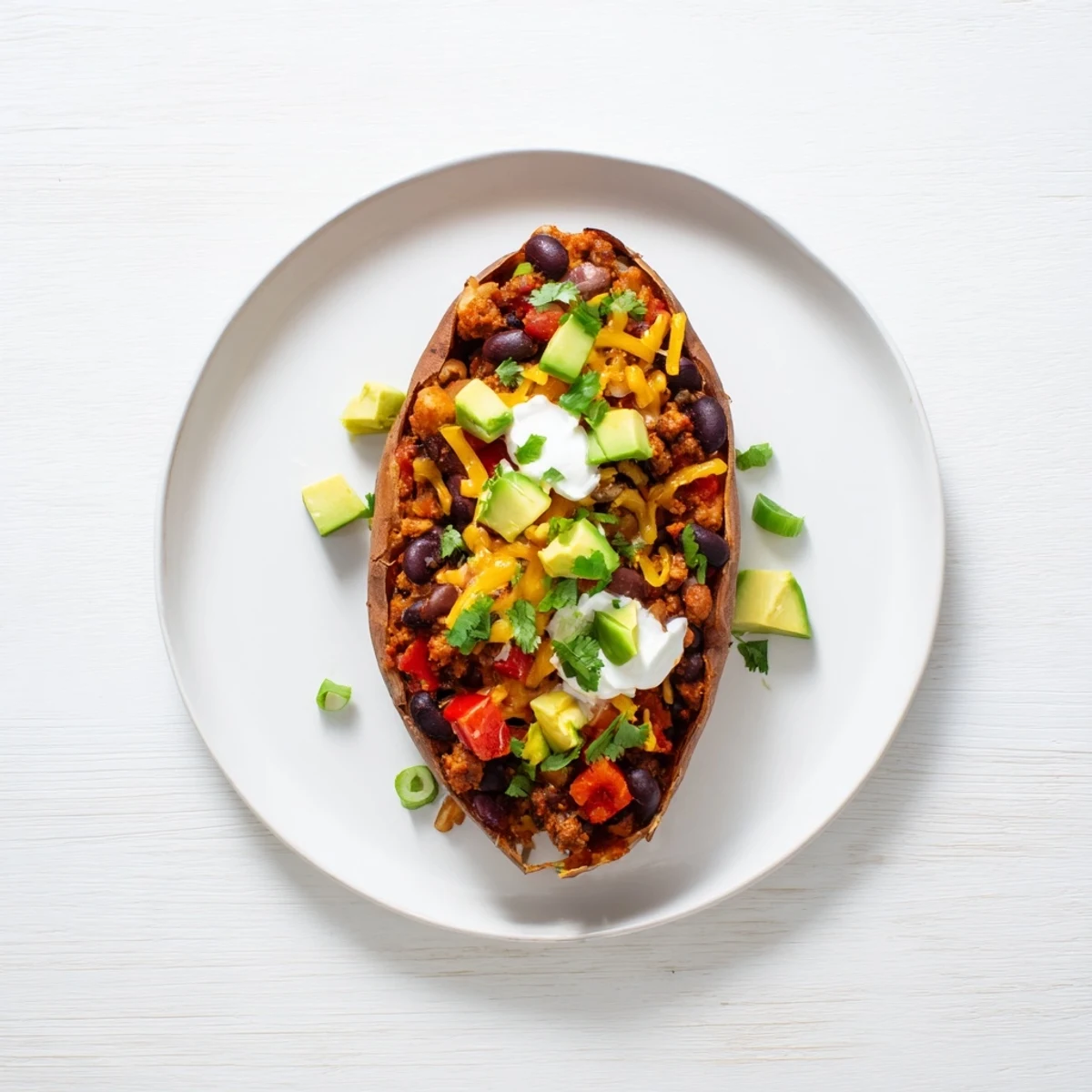 A close-up reveals steaming Sweet Potato Chili Boats with cheese, a satisfying and healthy dinner.