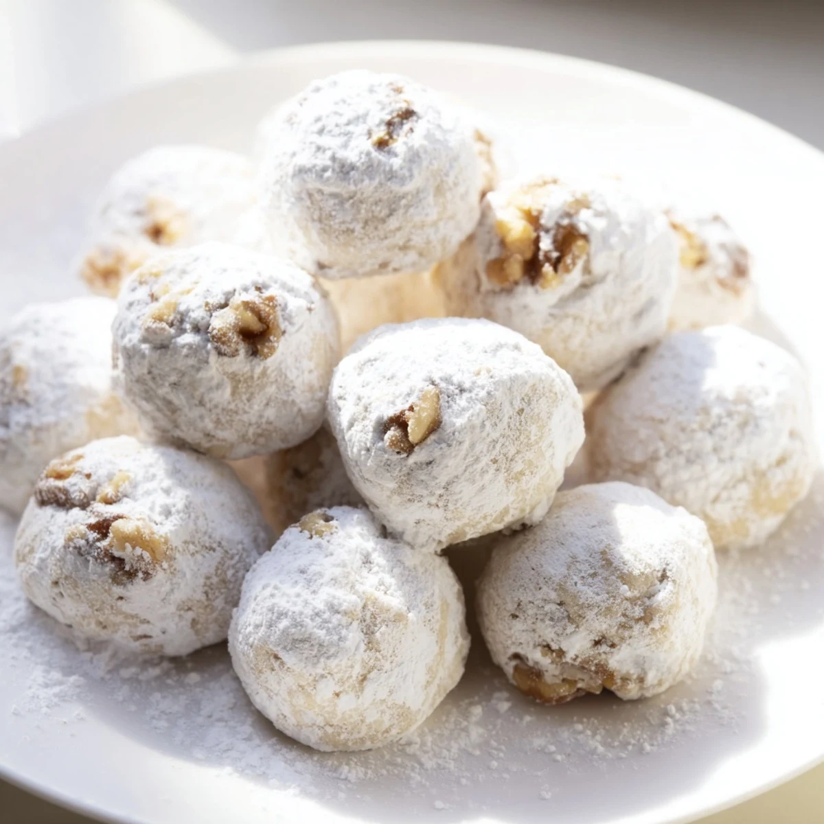Golden, baked Budget-Friendly Snowball Cookies, dusted in powdered sugar—a classic holiday dessert ready to enjoy.