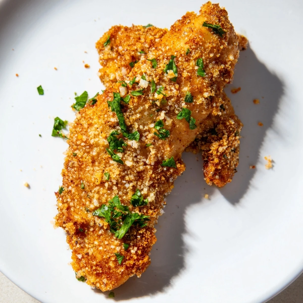 Golden, crispy Air Fryer Festive Chicken Tenders, ready to dip in cranberry sauce or your favorite sauce.