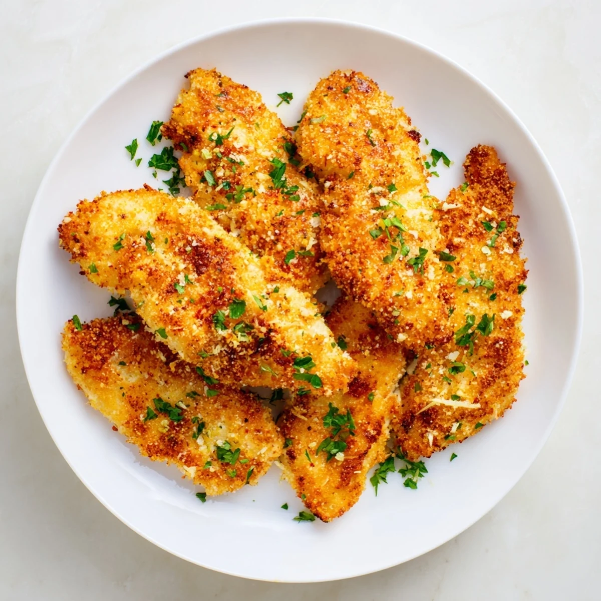 Close-up photo of beautifully air-fried Air Fryer Festive Chicken Tenders, perfect for a holiday feast.