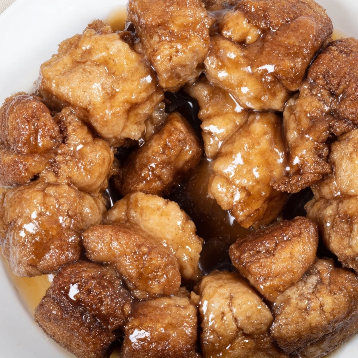 Golden-brown Easy Christmas Morning Monkey Bread, warm and glistening with a sweet glaze, ready to pull apart.