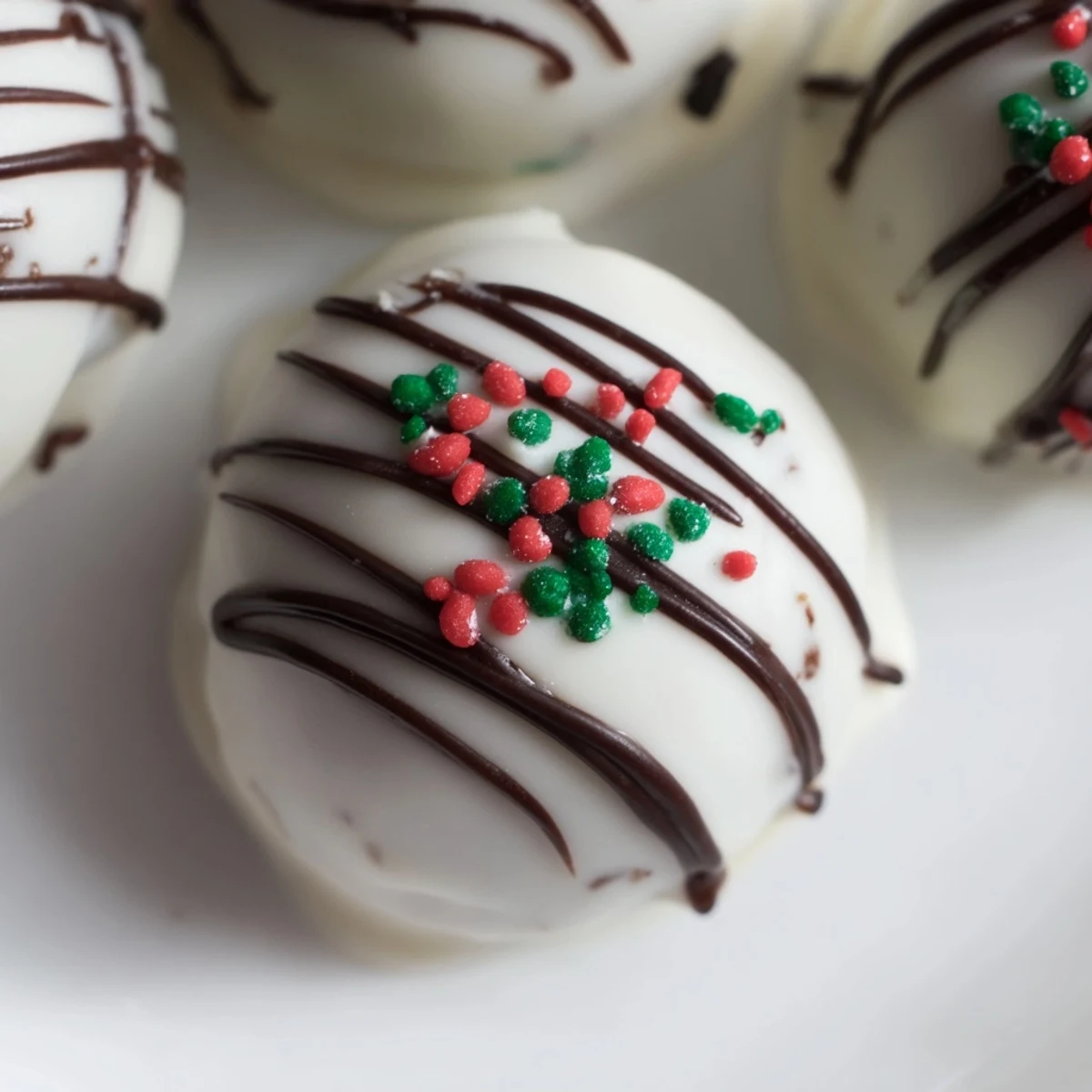 Creamy Simplified Christmas Oreo Truffles, a no-bake dessert ready for your holiday party, chilling on a tray.