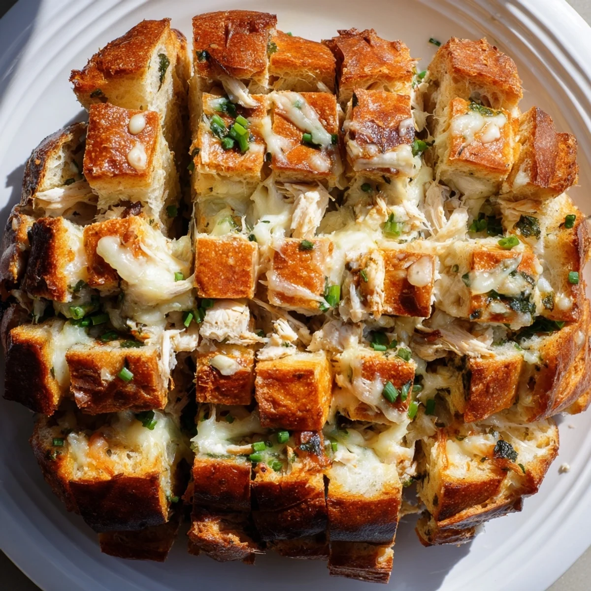 This comforting Cheesy Leftover Chicken Bake Pull-Apart Bread offers melty, cheesy goodness with fragrant herbs.