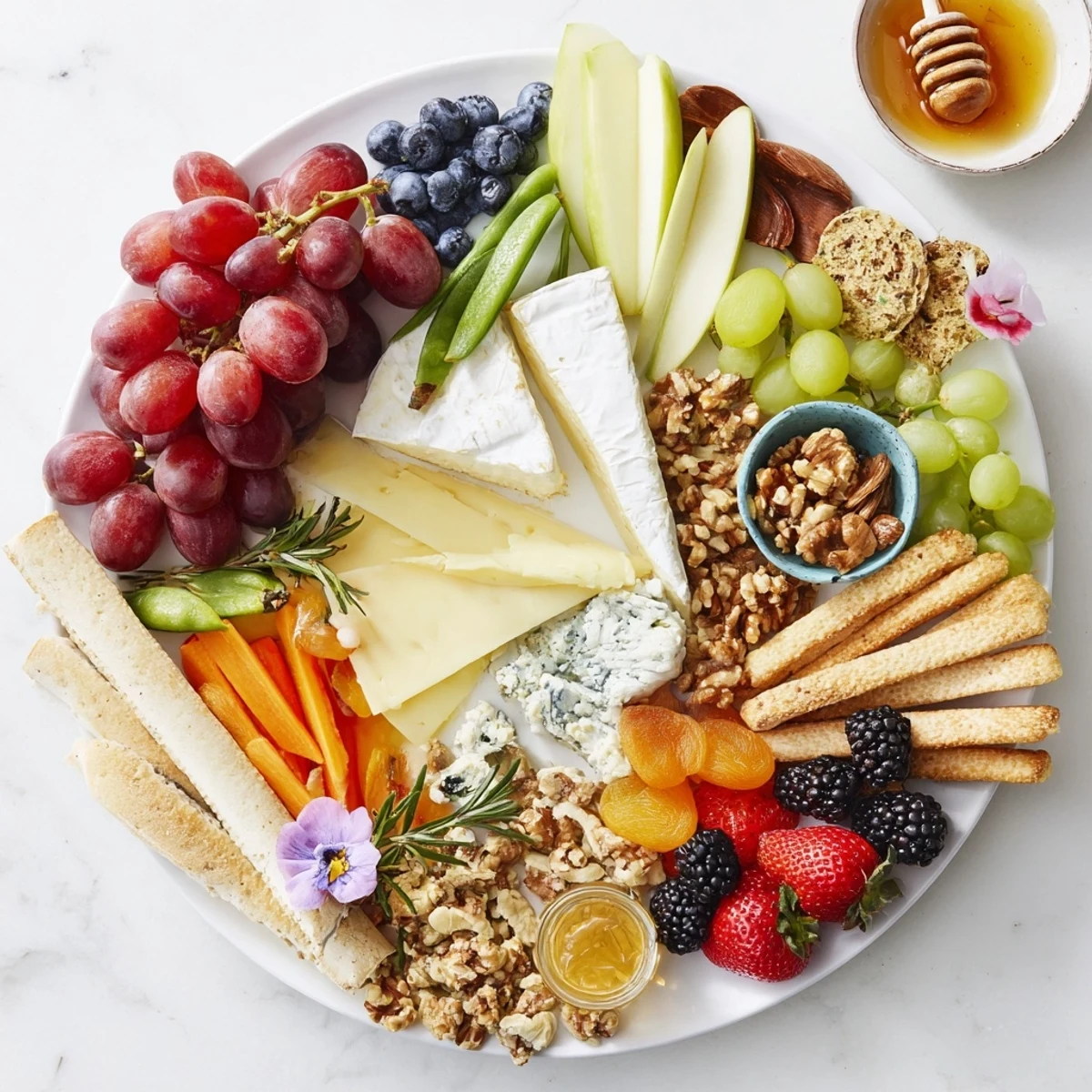 Enchanted Forest Grazing Board overflowing with colorful fruits, cheeses, and crackers ready to enjoy.