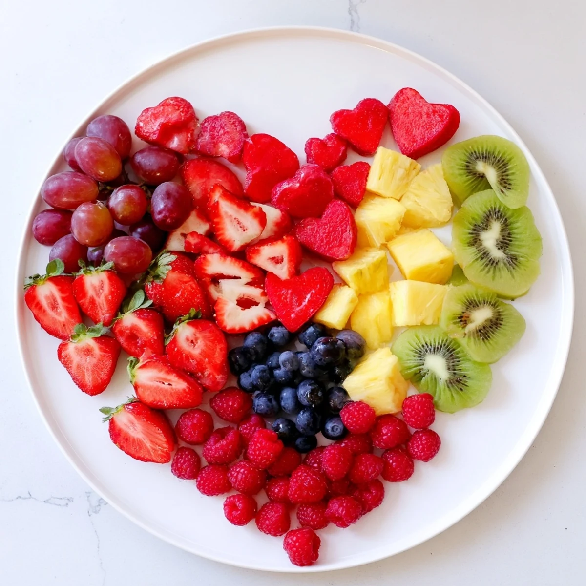 Vibrant Sweetheart Fruit Board: a heart-shaped arrangement of fresh, juicy berries and pineapple, perfect for sharing.