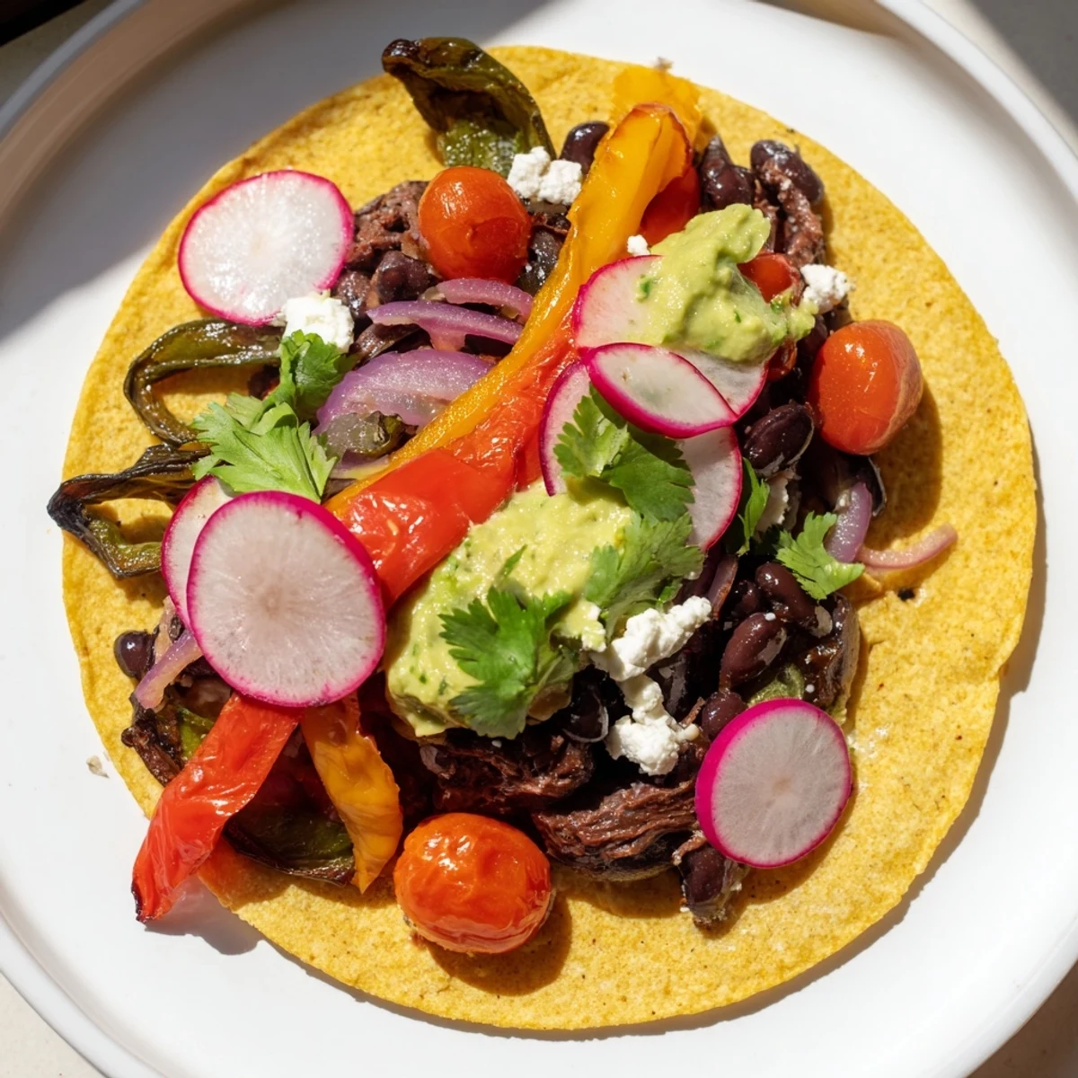 Desert Bloom Cactus Taco Board showcasing colorful roasted vegetables and a variety of fresh toppings to enjoy.