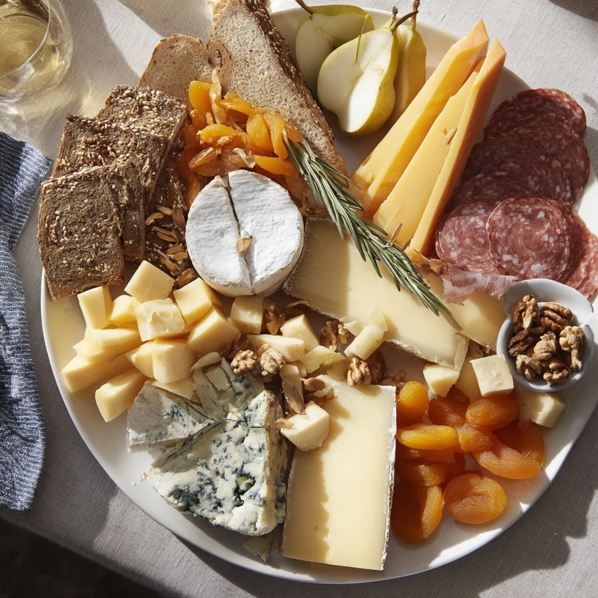Winter Mountain Cheese Platter with assorted cheeses and charcuterie, ready to enjoy with crusty bread.