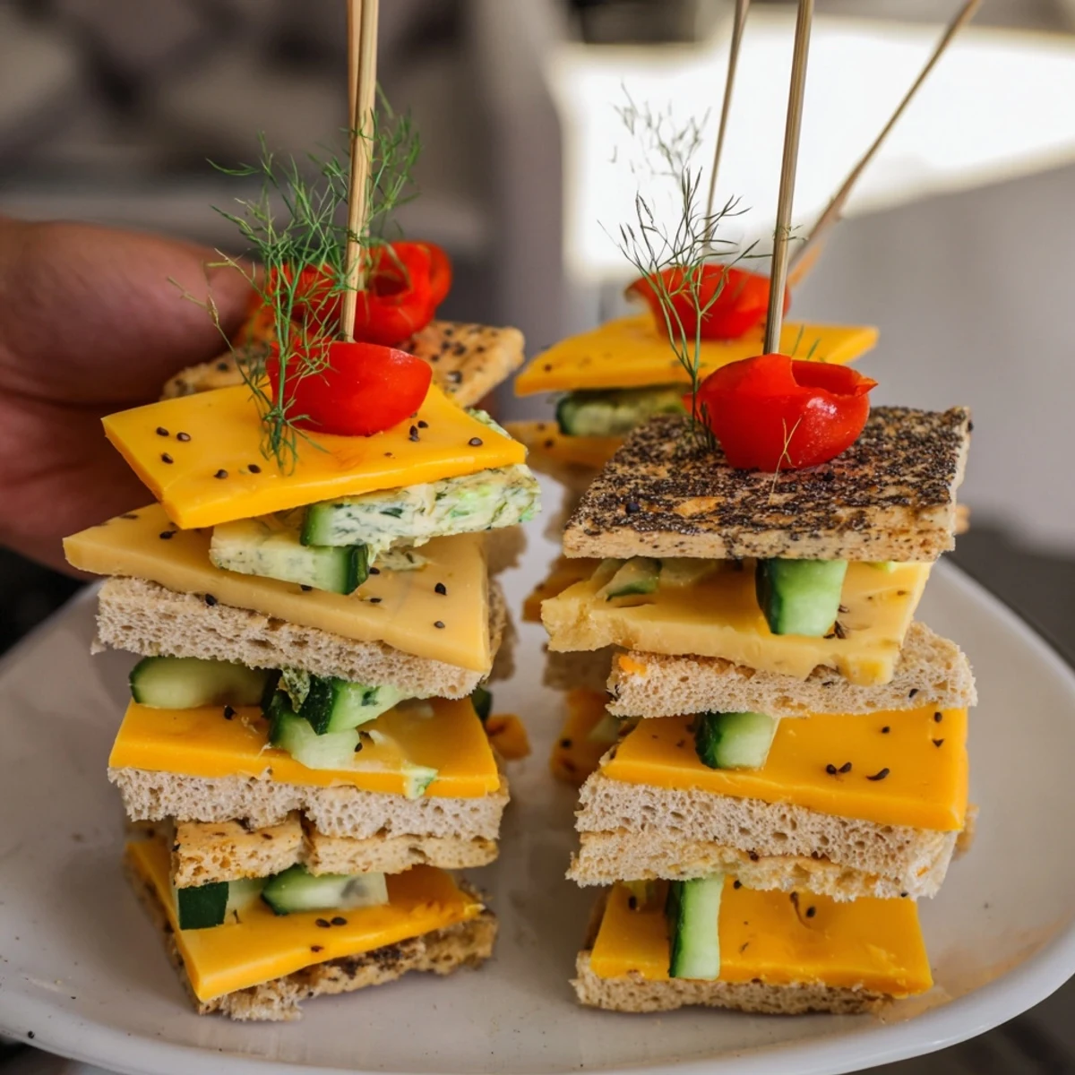 Urban Skyscraper Appetizers: A visually stunning platter offering a variety of flavors and textures, perfect for a party.