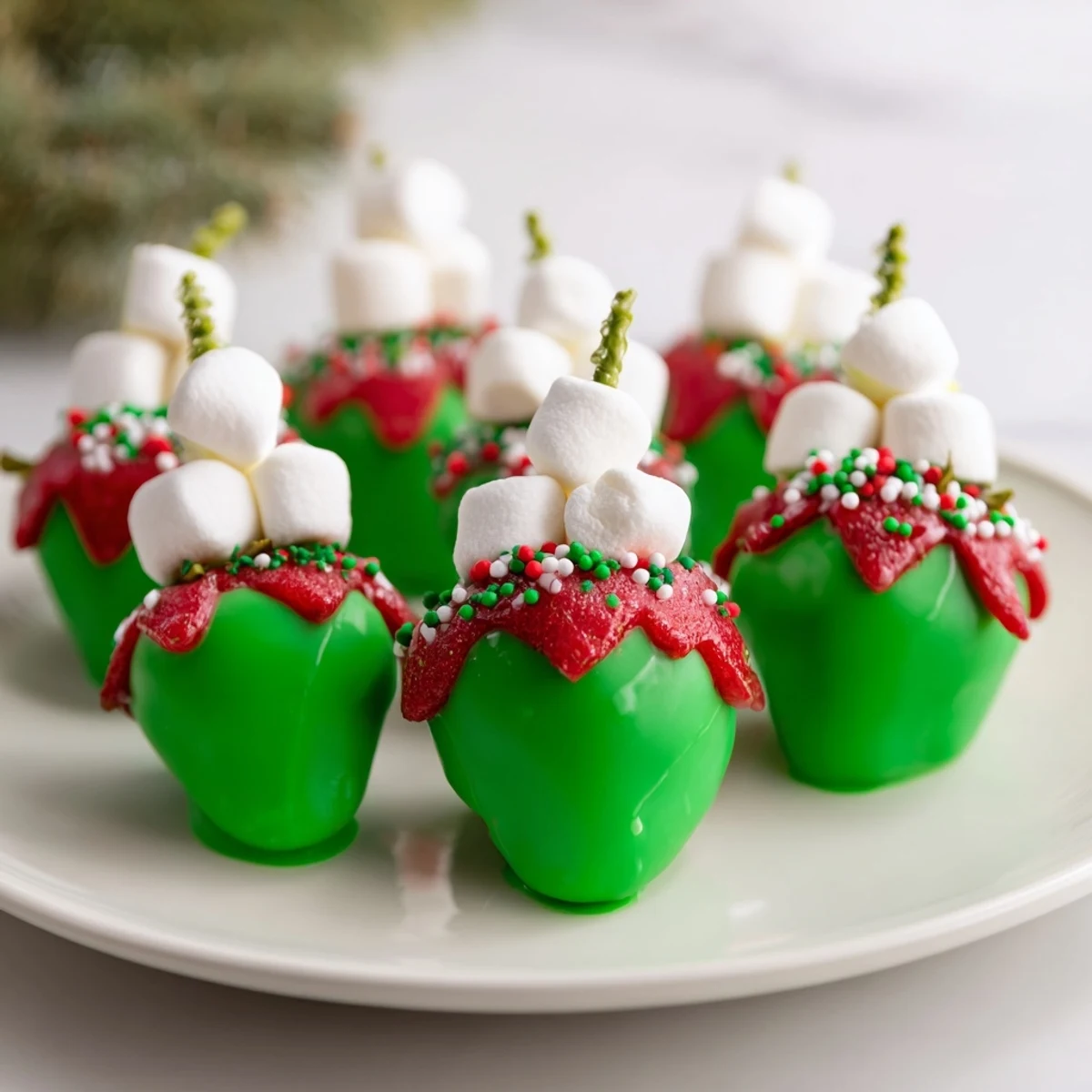 Festive Elf Hat Chocolate Dipped Strawberries, showcasing vibrant green and white detail, perfect for holiday treats.