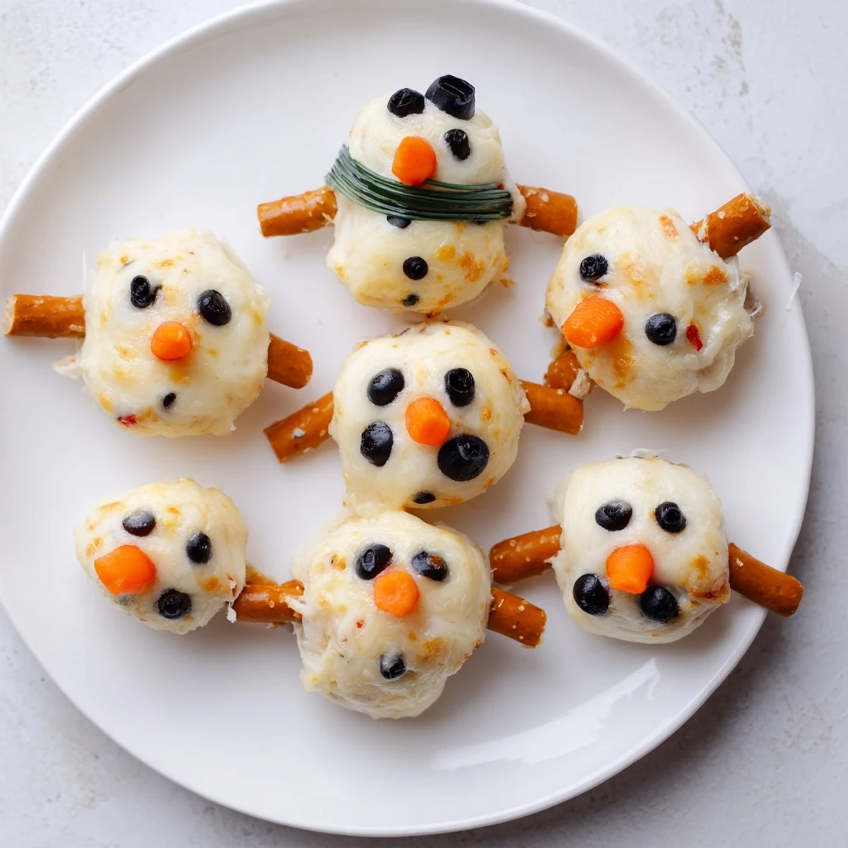 Enjoy these easy, gluten-free Melted Snowman Cheese Bites; whimsical bites perfect for a holiday party!