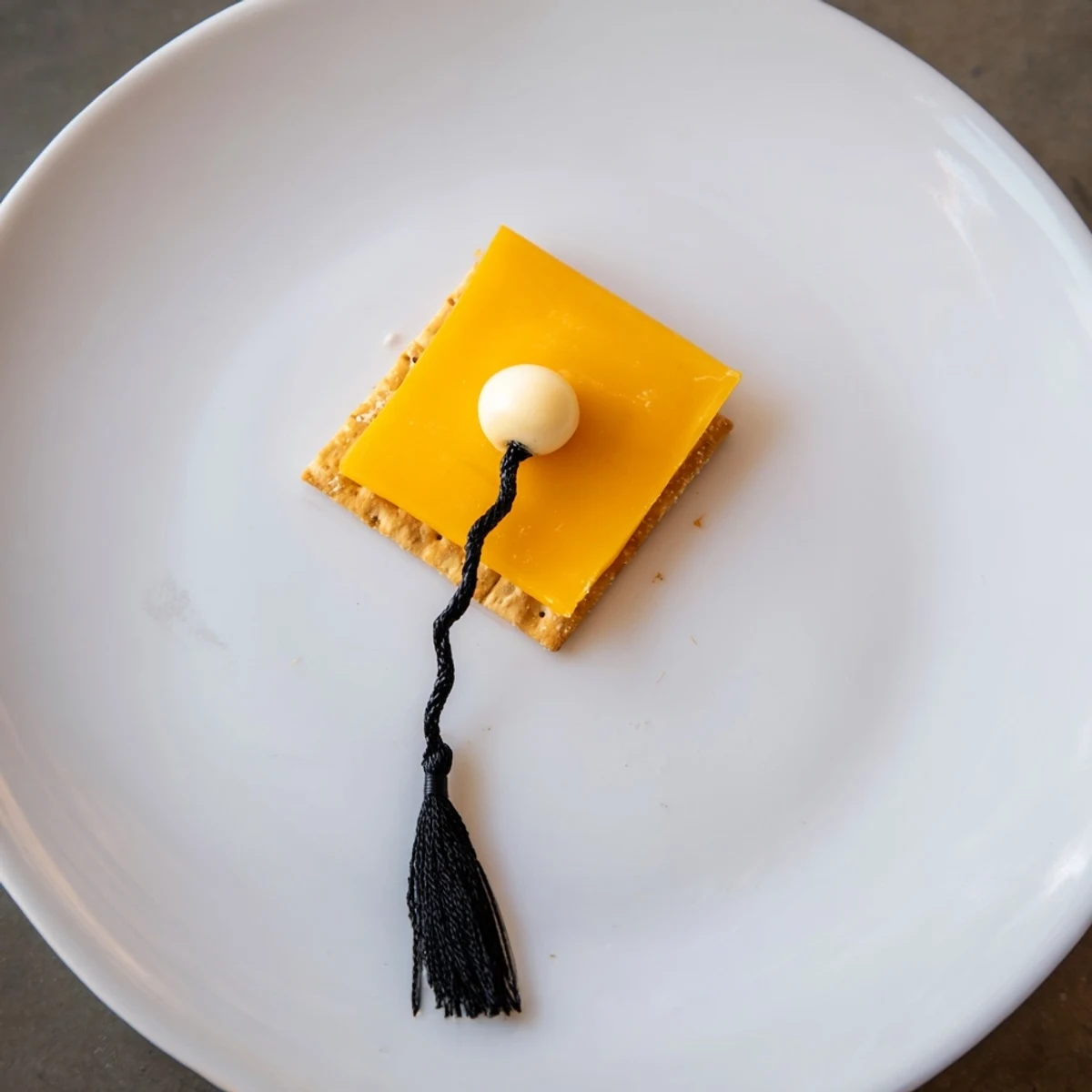 Graduation Cap Snacks arranged on a platter, showcasing edible graduation cap designs with licorice tassels.