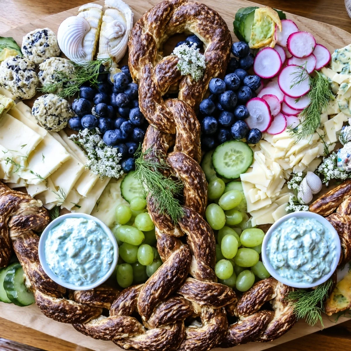 This The Anchor Maritime Board charcuterie arrangement showcases beautifully arranged cheeses and fruit, evoking a summer by the sea.