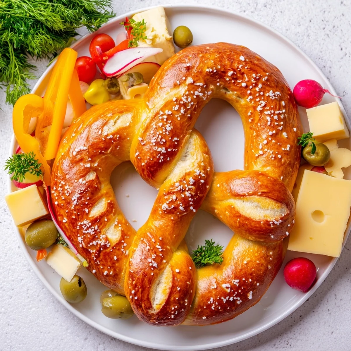 A festive Bretzel Arbre de Vie platter, showcasing soft pretzel branches and a savory spread.