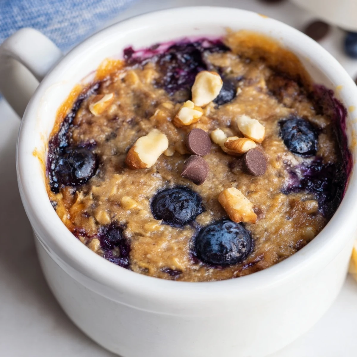 Golden-brown Blueberry Baked Oats with visible, plump blueberries, ready to eat with a spoon!