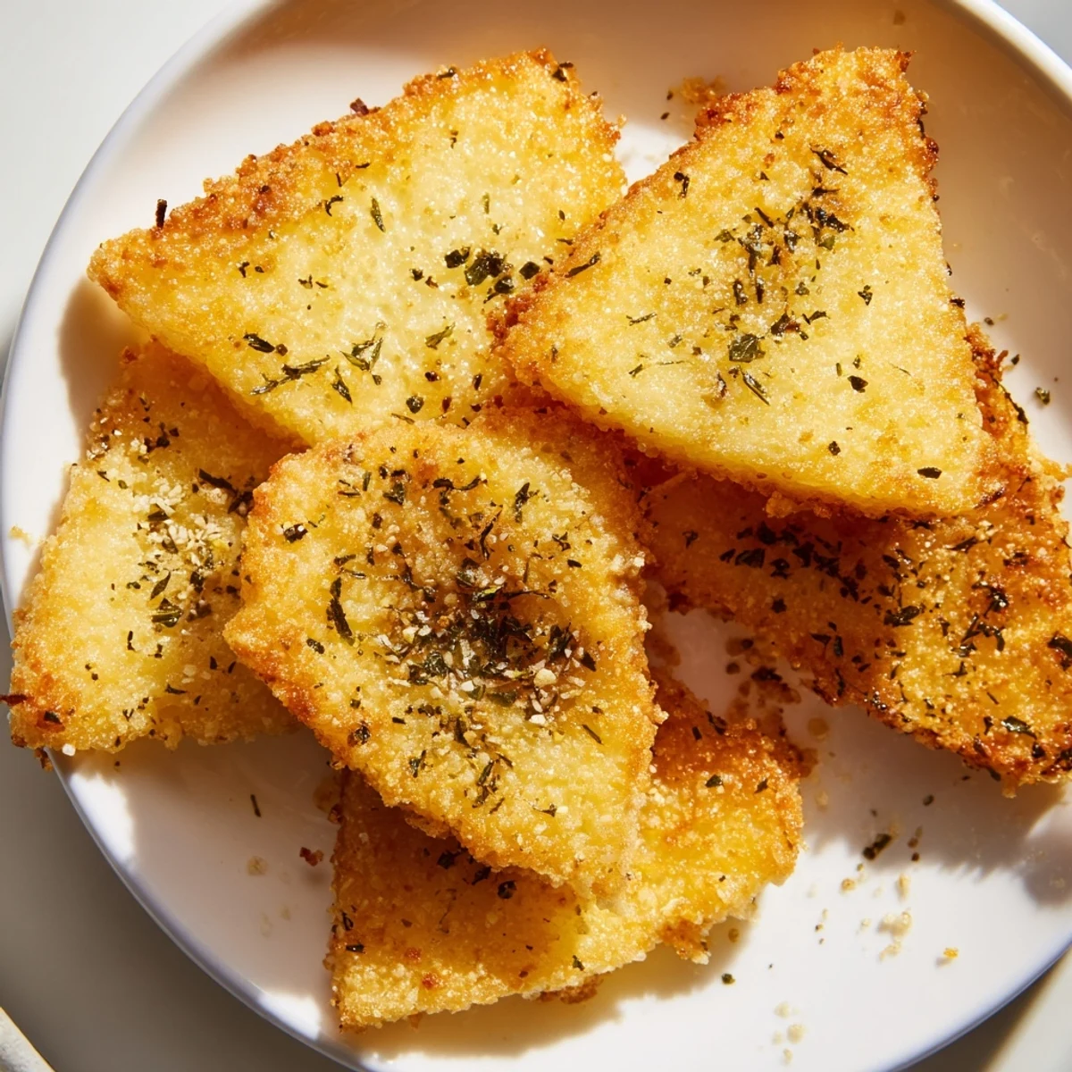 A plate of hot, golden fried Greek Saganaki cheese sprinkled with oregano, ready to serve and savor.
