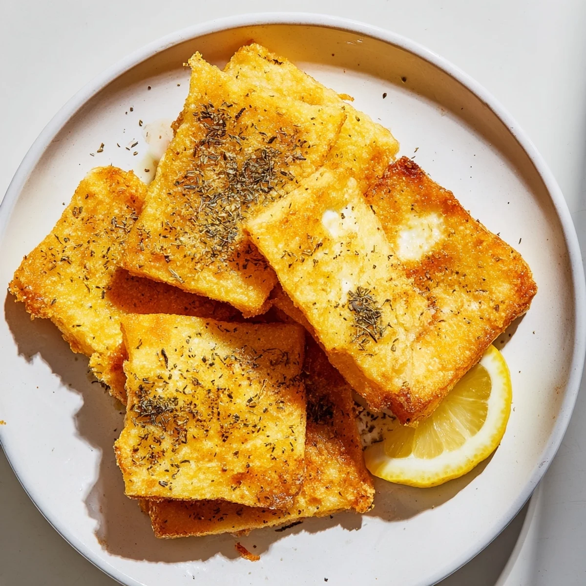 Freshly made, appetizing Greek Saganaki cheese, fried to perfection, offering a flavorful, satisfying bite.