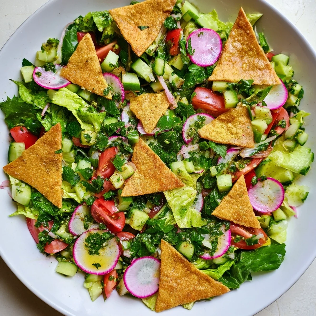 Crisp vegetables and crunchy pita combine in this flavorful Lebanese Fattoush Salad, perfect for summer.