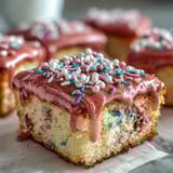 Spring Funfetti Cake with Pastel Buttercream shows colorful sprinkles inside a fluffy vanilla cake topped with swirled pastel frosting.