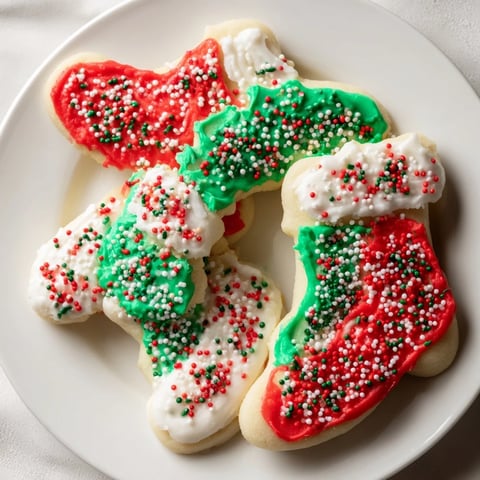 Christmas boot-shaped delights: Buttery vanilla cookies, iced playfully with red, green, and white icing and sprinkles.