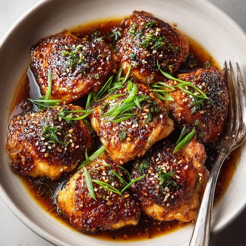 Savory Honey Garlic Chicken Thighs, skin crispy, sauce shimmering, perfect for a quick and easy family dinner.