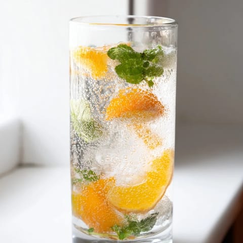 Colorful glasses of probiotic soda mocktail, garnished with orange slices and fresh mint.  