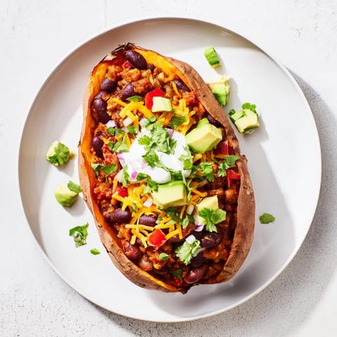 Golden-baked sweet potatoes cradle a hearty, flavorful chili; a delicious vision of Sweet Potato Chili Boats.