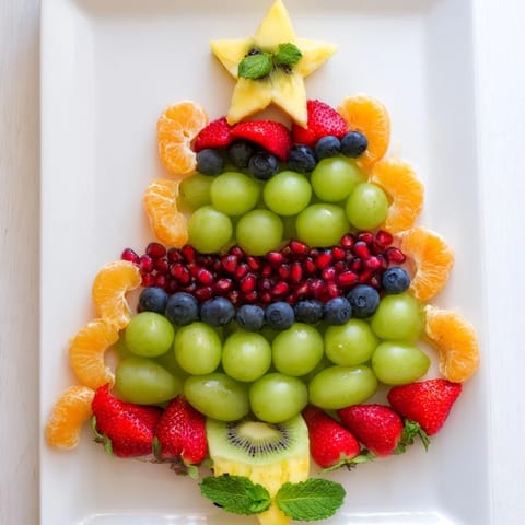This Quick Christmas Tree Fruit Platter, adorned with juicy strawberries and kiwi slices, looks so refreshing.