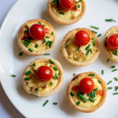 Golden-baked Couronne Florale Mini Quiches, filled with savory cheese and colorful vegetables, look delicious.