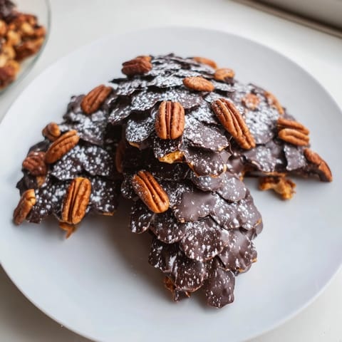 Delicious rustic dessert: Pinecone Chocolate Nut Clusters, crafted from chocolate, nuts, and crunchy cereal.