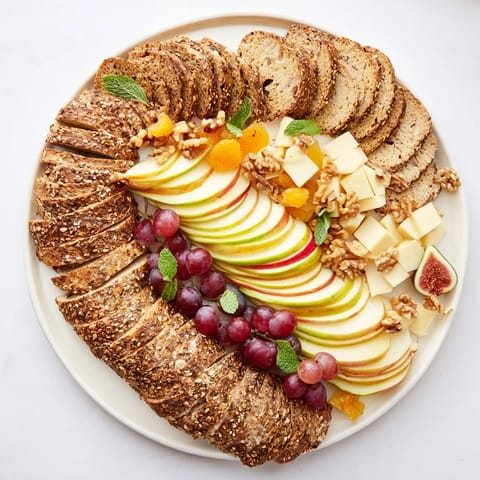 The Harvest Scythe appetizer shows a rustic arrangement of breads, fruits, and cheeses, ready to serve.